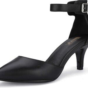 Women's Kitten Heels Pumps Low Dress Shoes Pointed Toe Wedding Ankle Strap